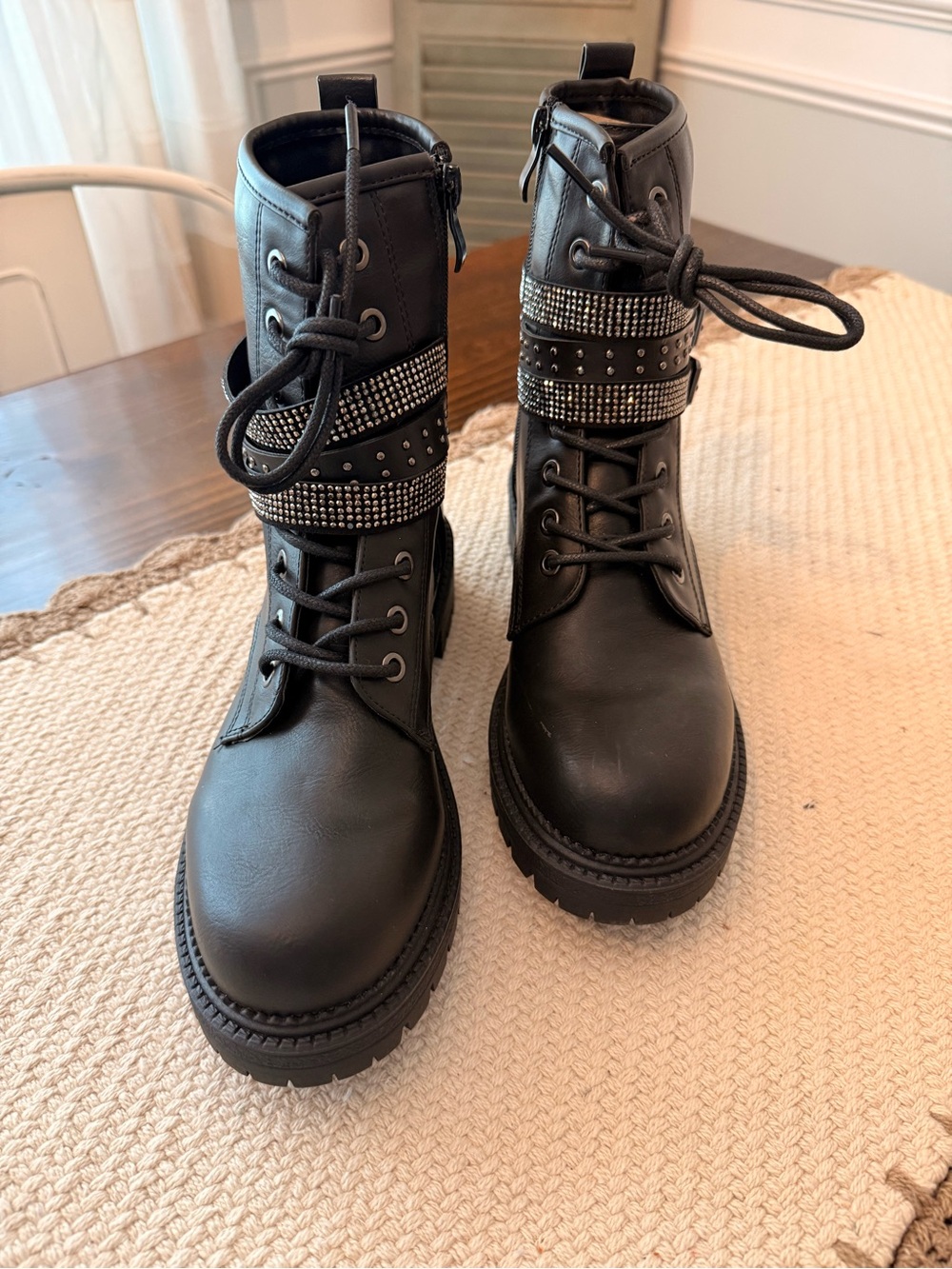 Rick & Candy Combat Boots w/ Rhinestone Studded Straps Sz7.5